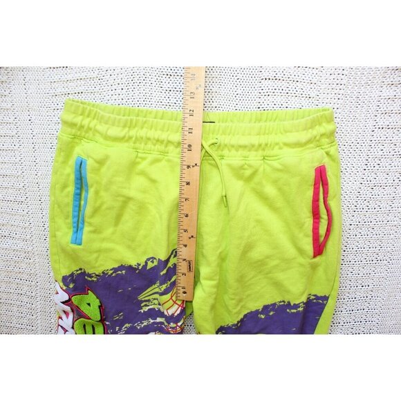 Maison Noir Moto club Men's Pants XL Fleece Joggers all over print Neon Yellow - Picture 4 of 12